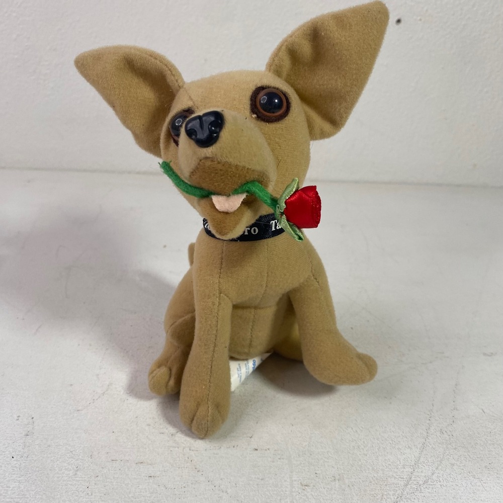 Vintage Yo Quiero Taco Bell Chihuahua Plush Dog with Rose 1990 Collectible Toy
